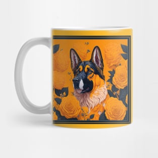 Dogs, shepherd dog and flowers, dog, seamless print, style vector (Yellow version #3 shepherd dog ) Mug